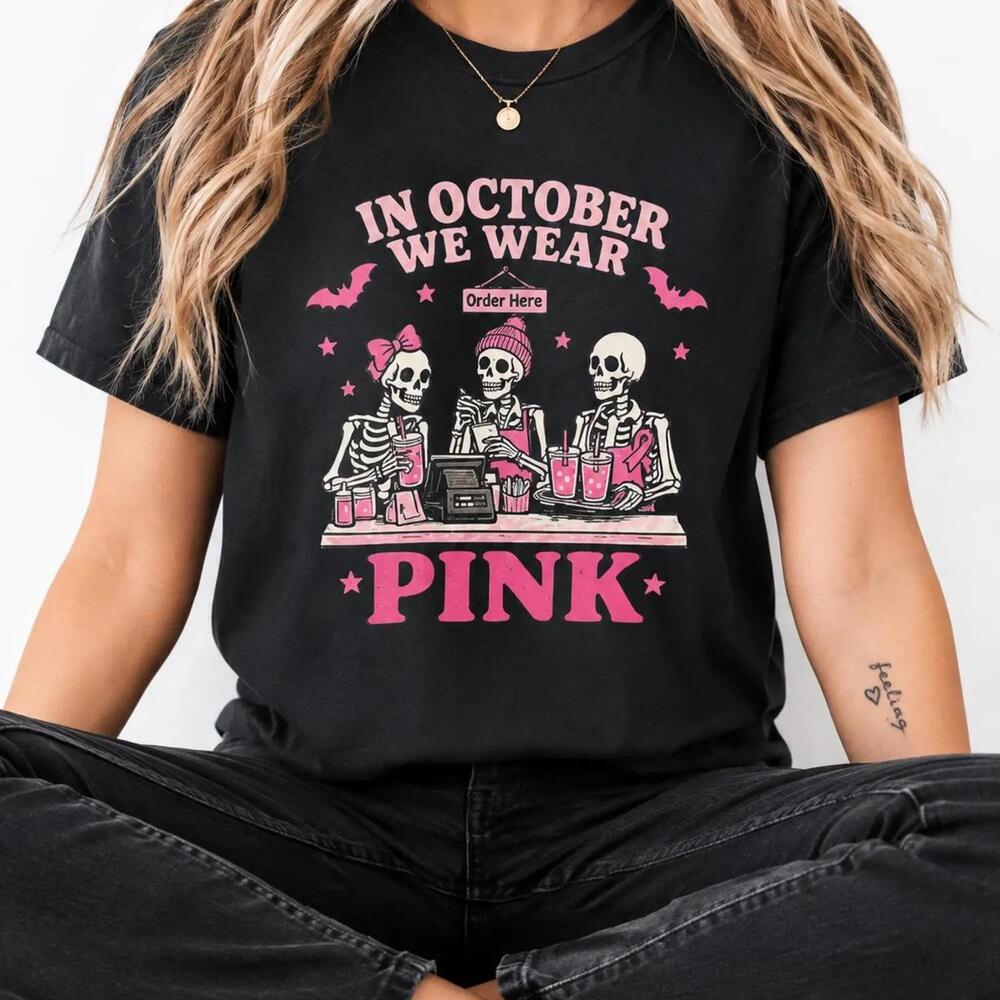 In October We Wear Unisex Tee Halloween Skeletons Awareness
